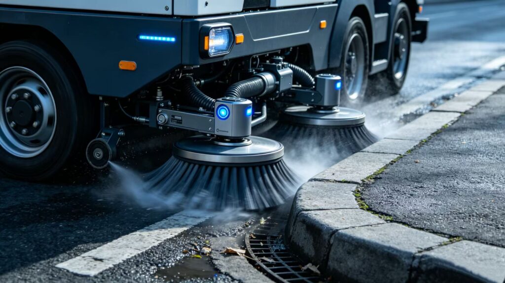 Road curb sweeper vehicle