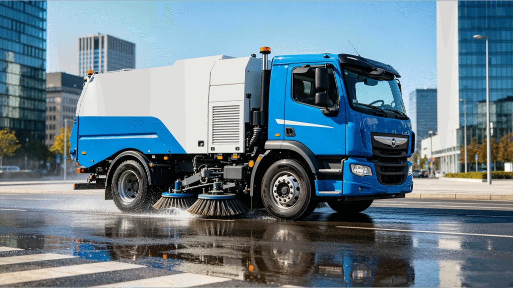 High-performance industrial road sweeper vehicle.