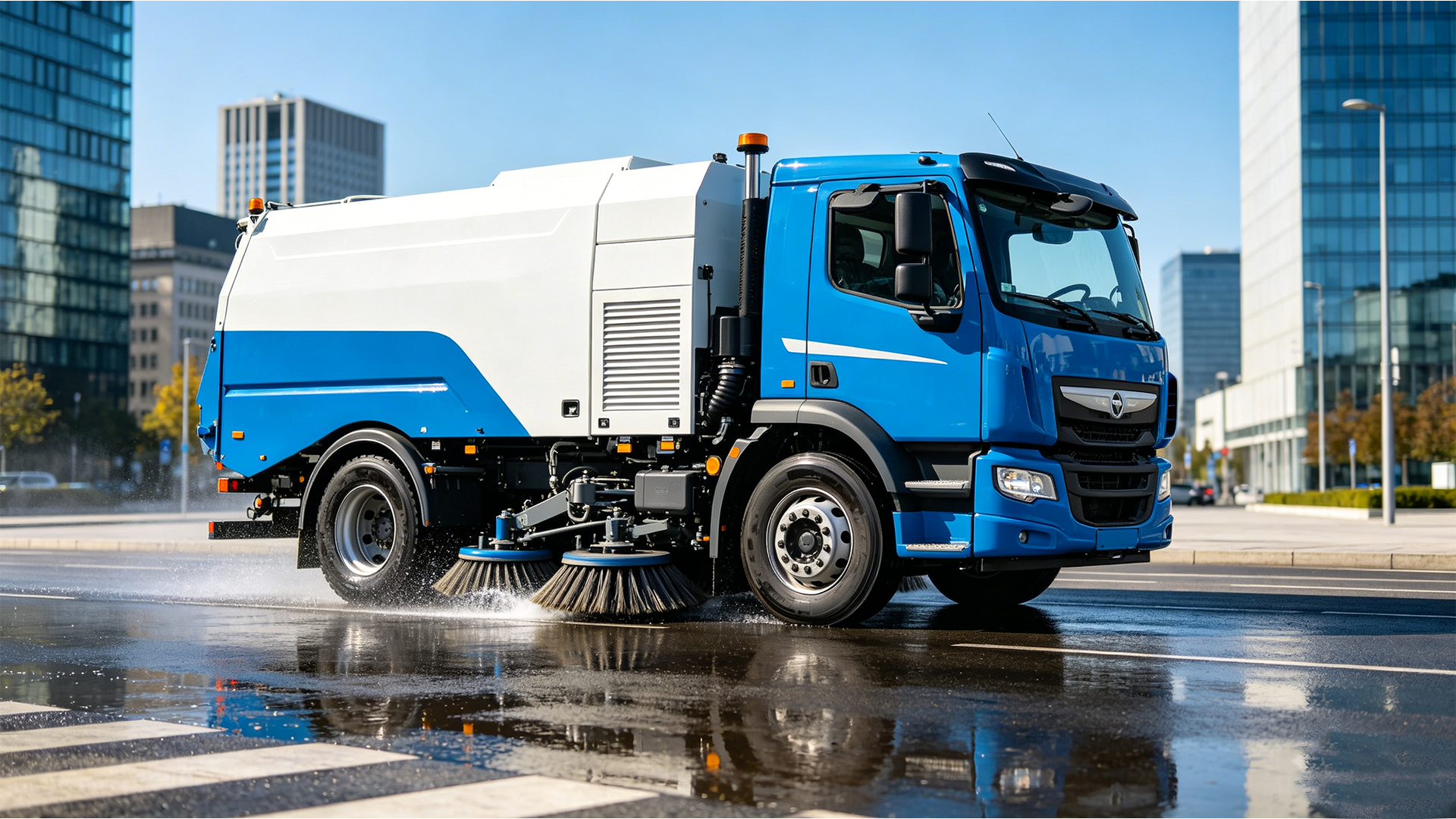 High-performance industrial road sweeper vehicle.